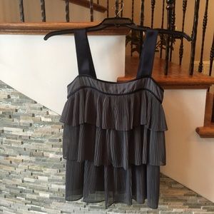 French Connection Gray and Black Tiered Ruffle Top